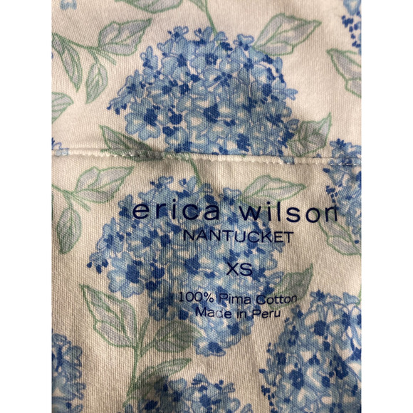 Erica Wilson Nantucket Hydrangea Floral Blue Pajama Top Size XS Coastal - Picture 4 of 4